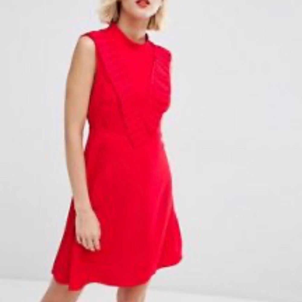 Red dress with ruffle neck